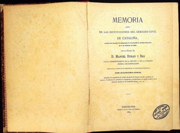MEMORIA  ACERCA DE LAS INSTITUCIONES DEL DERECHO CIVIL EN CATALUÑA