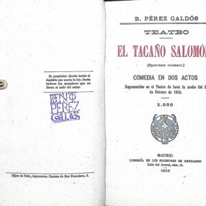EL TACAÑO SALOMÓN (COMEDIA EN DOS ACTOS)  -BENITO PÉREZ GALDÓS-