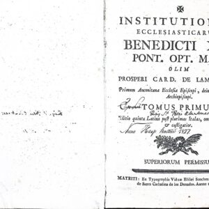 INSTITUTIONUM ECCLESIASTICARUM BENEDICTI XIV. PONT. OPT. MAX.